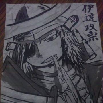 戦国BASARAの伊達政宗を水墨画で描いてみた。