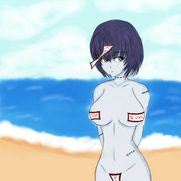 芳香、ビーチに立つ