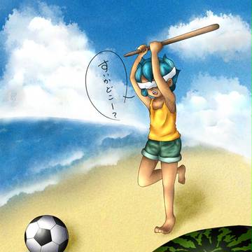 【企画絵】海ですいか割りロココ!