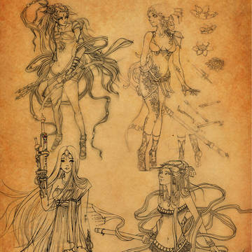 女性の戦士の手描き絵