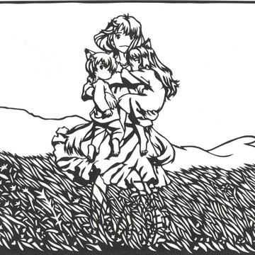 【おおかみこども切り絵】母と子供達