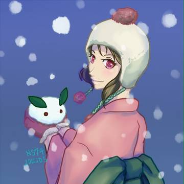 和服と耳付き帽子