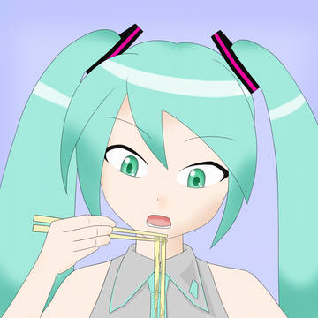 カップ麺を食べるミクさん