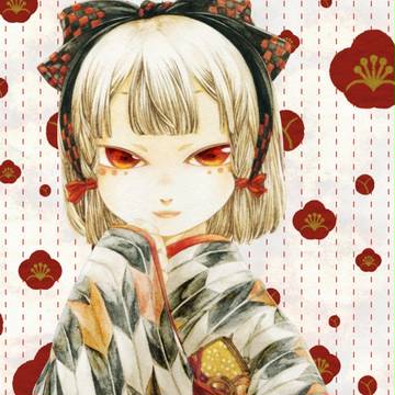 矢絣の着物の娘【背景入り】