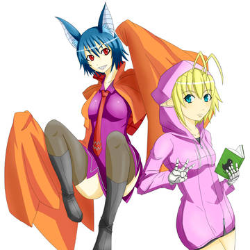 コウモリ娘とエルフ娘
