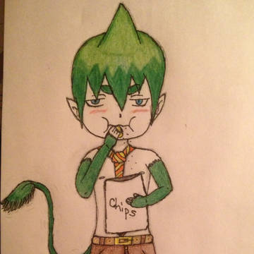 Amaimon eating chips.