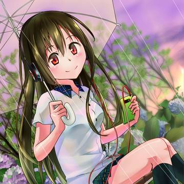 紫陽花と傘とへどほん娘