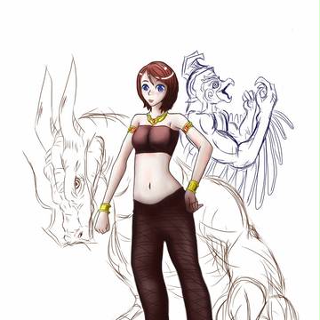 A girl with a Dragon and Garuda