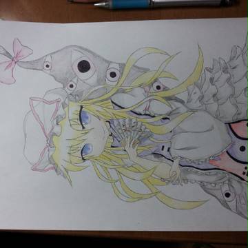 東方 八雲 紫 ロリっぽく描いてみた アナログ絵(色鉛筆)