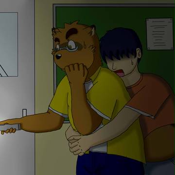 二人で夜の学校