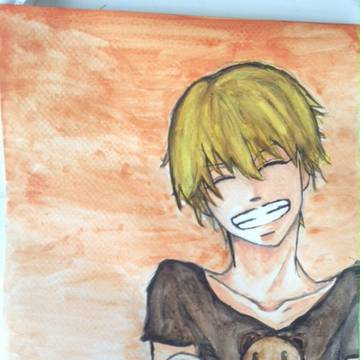 Watercolor 黄瀬涼太 with a bear.