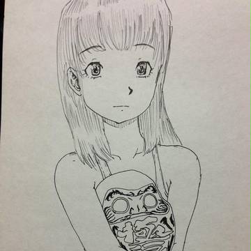 裸エプロン、達磨を抱いて