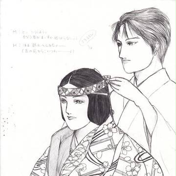 大学在学中に描いた絵62「鏡の間にて（職業意識の低い能楽師）」