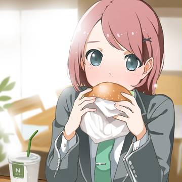 ハンバーガー食べるところを見られてはずかしくなってる女の子