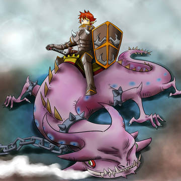 紫のドラゴンと騎士