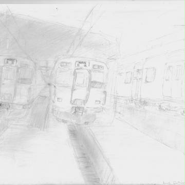 ある車両基地の通勤電車