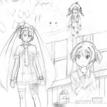 初音ミク【サンタミク+雪ミク2013】練習　線画　+一色あかね