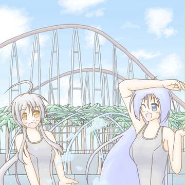 Twitterお題絵「スク水(黒)のリァと沙夜」