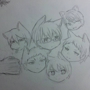 黒子のバスケ　キセキの世代　猫耳　（エレン？）　下描き中