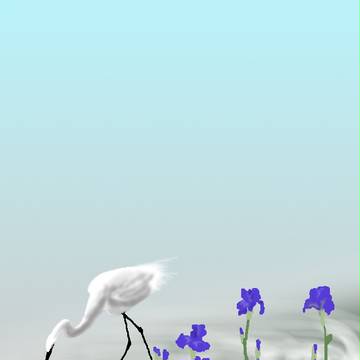 鷺と独逸菖蒲