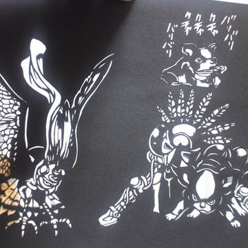 犬ッコロと鳥公 切り絵