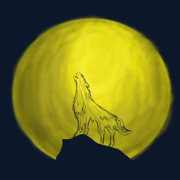 Wolf and moon