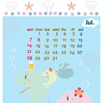 7月カレンダー　イルカファミリー