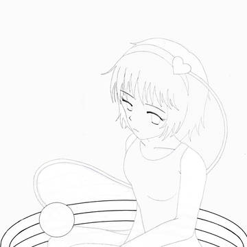 ビニールプールにご不満なさとりさん…の線画