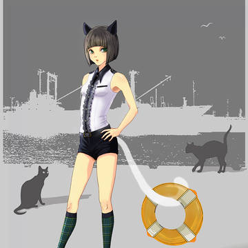 【擬人化】港の黒ネコ