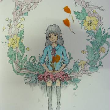 少女和花