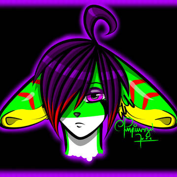 purple hair and fuchsia eyes
