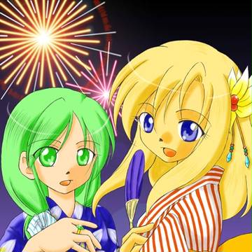 浴衣と花火