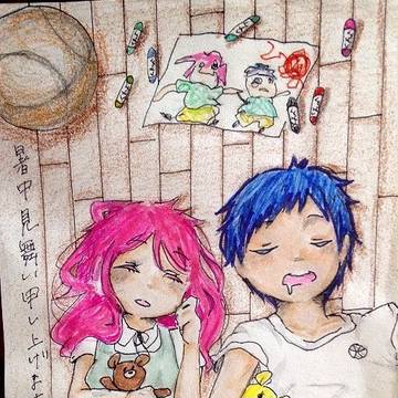 お昼寝「見て？ザリガニとりから帰ってからずっとあのままなのよ。」