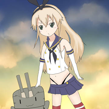 夕焼けの島風＆連装砲ちゃん