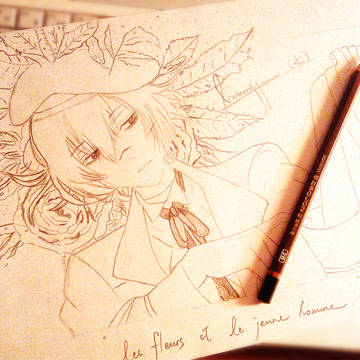 ディアラバの無神アズサ君描いてみました☆（背景花付き）