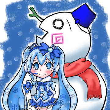 雪ミクさんと雪だるま
