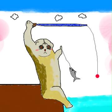 魚釣りをするスローロリス