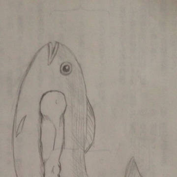 両腕を除く上半身がお魚に支配されてしまった人