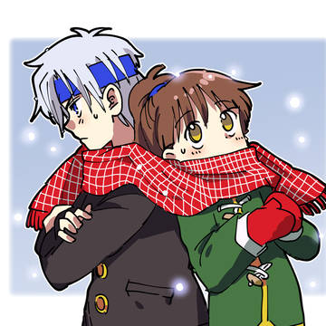 【お題】１つのマフラーを２人で巻いているシェゾとアルル