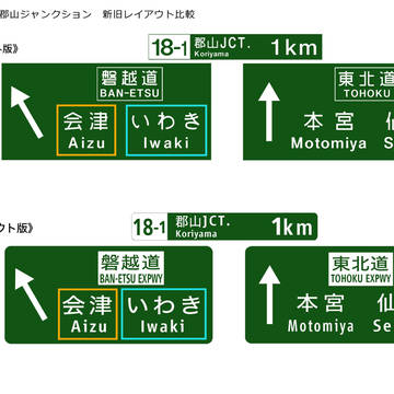 東北自動車道　郡山JCT　新旧レイアウト比較