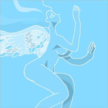 天使の羽をつけた裸の女性