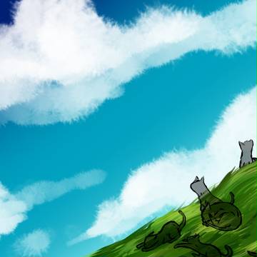 《旅する猫》　草原で休憩