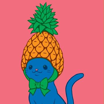 青い猫はパイナップル帽子を被る
