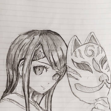 狐のお面を持った着物姿の舞園さん