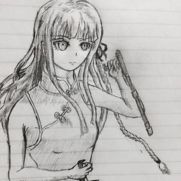 チャイナ服を着て、トンファーを持った霧切さん