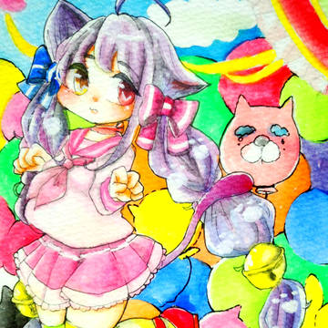 猫と少女と風船