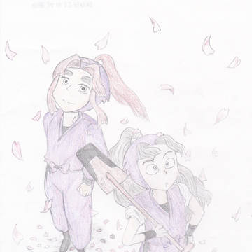 桜の散る下で