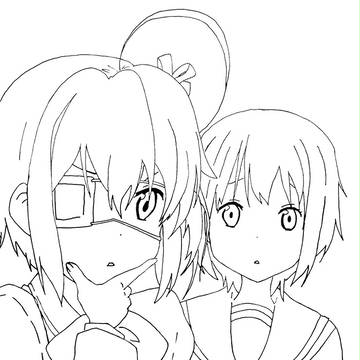 六花と樟葉(線画)