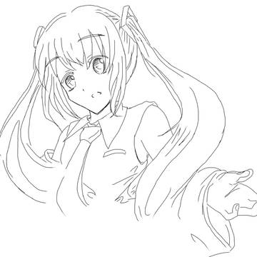 授業中の落書きミクをペン入れしただけ(誰でも塗っておkです)