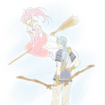 桃色娘、青色男。